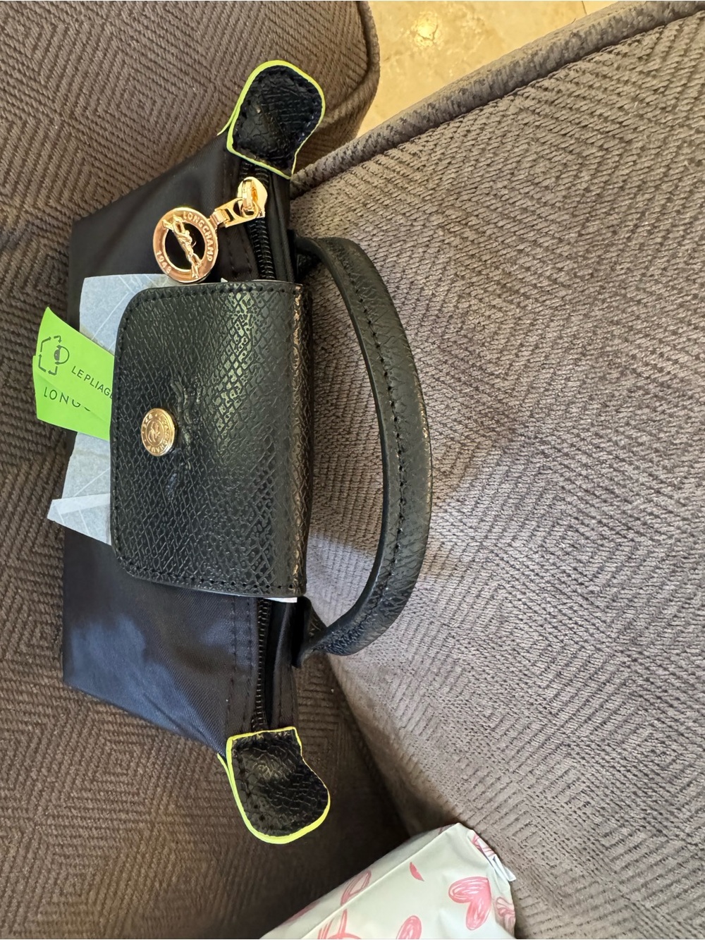 Longchamp Black Nylon Mini Bag with Neon Green Trim - Picture 3 of 5